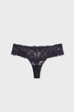ETAM Braguitas Encaje|Tanga Brasileño|Tanga de encaje y tul AZUL NOCHE