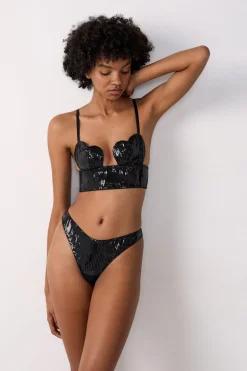 ETAM Braguitas Sexy|Tanga Brasileño|Tanga de lentejuelas NEGRO
