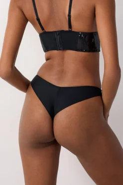 ETAM Braguitas Sexy|Tanga Brasileño|Tanga de lentejuelas NEGRO