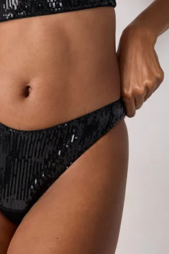 ETAM Braguitas Sexy|Tanga Brasileño|Tanga de lentejuelas NEGRO