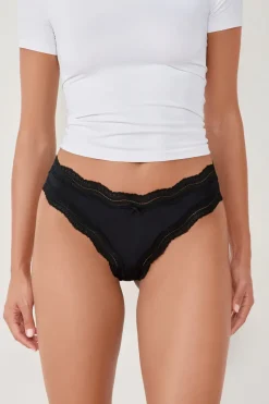 ETAM Tanga Brasileño|Braguitas Party|Tanga de microfibra con borde de encaje NEGRO