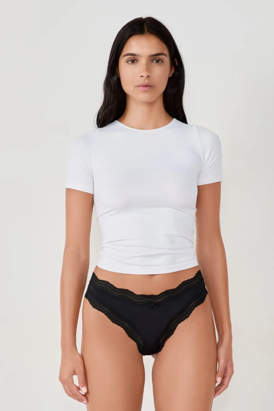 ETAM Tanga Brasileño|Braguitas Party|Tanga de microfibra con borde de encaje NEGRO