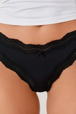 ETAM Tanga Brasileño|Braguitas Party|Tanga de microfibra con borde de encaje NEGRO