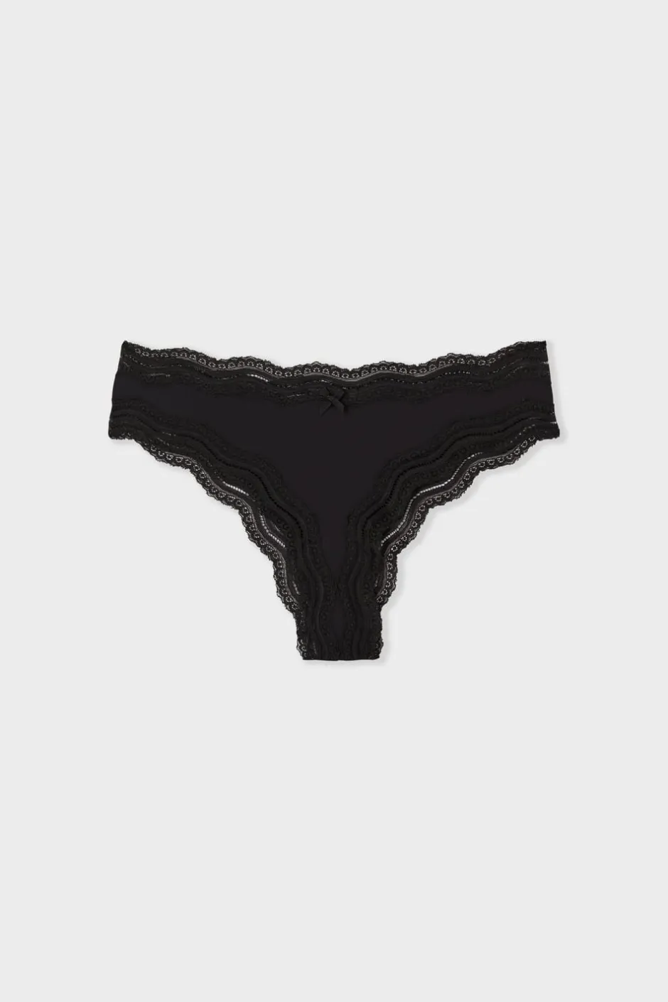 ETAM Tanga Brasileño|Braguitas Party|Tanga de microfibra con borde de encaje NEGRO