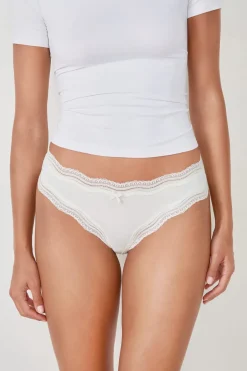 ETAM Tanga Brasileño|Braguitas Party|Tanga de microfibra con borde de encaje BLANCO