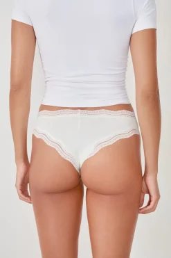 ETAM Tanga Brasileño|Braguitas Party|Tanga de microfibra con borde de encaje BLANCO