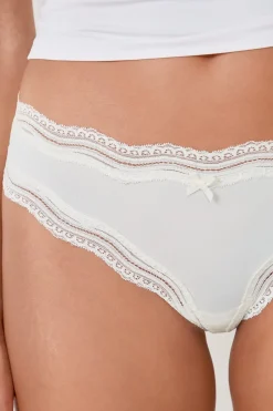 ETAM Tanga Brasileño|Braguitas Party|Tanga de microfibra con borde de encaje BLANCO