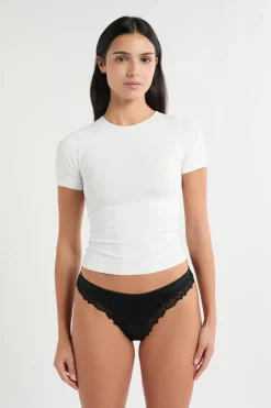 ETAM Tanga|Braguitas Party|Tanga de microfibra con detalles de encaje NEGRO