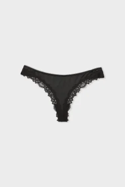 ETAM Tanga|Braguitas Party|Tanga de microfibra con detalles de encaje NEGRO