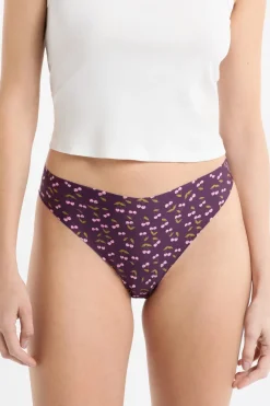 ETAM Tanga Brasileño|Braguitas Party|Tanga de microfibra sin costuras con motivos de cerezas VIOLET