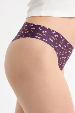 ETAM Tanga Brasileño|Braguitas Party|Tanga de microfibra sin costuras con motivos de cerezas VIOLET
