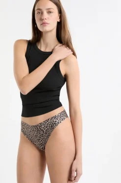 ETAM Tanga Brasileño|Braguitas Party|Tanga de microfibra sin costuras con estampado de leopardo IMP FD MARR&Oacute;N