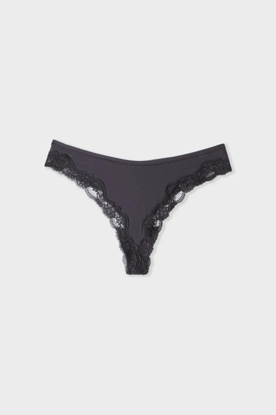 ETAM Tanga Brasileño|Tanga de microfibra y encaje NEGRO