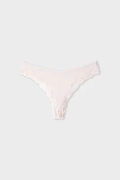 ETAM Tanga Brasileño|Tanga de microfibra y encaje ROSA EMPOLVADO