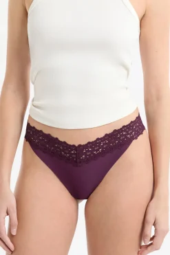 ETAM Tanga Brasileño|Braguitas Party|Tanga de microfibra y encaje MORADO
