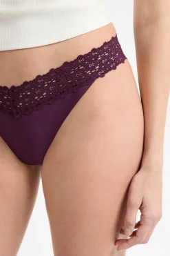 ETAM Tanga Brasileño|Braguitas Party|Tanga de microfibra y encaje MORADO