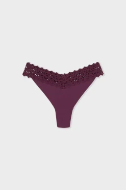 ETAM Tanga Brasileño|Braguitas Party|Tanga de microfibra y encaje MORADO