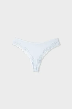 ETAM Tanga Brasileño|Tanga de microfibra y encaje AZUL CIELO