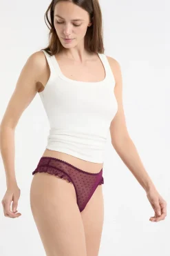 ETAM Braguitas Sexy|Tanga Brasileño|Tanga de tul MORADO