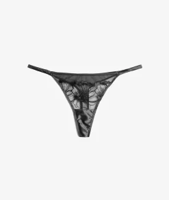 ETAM Tanga|Tanga de tul bordado NEGRO