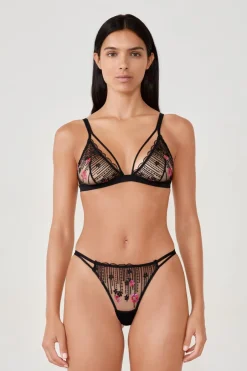 ETAM Tanga|Tanga de tul bordado NEGRO