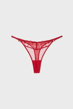 ETAM Braguitas Sexy|Tanga|Tanga de tul bordado ROJO