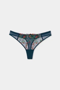 ETAM Tanga|Tanga de tul bordado AZUL PETR&Oacute;LEO