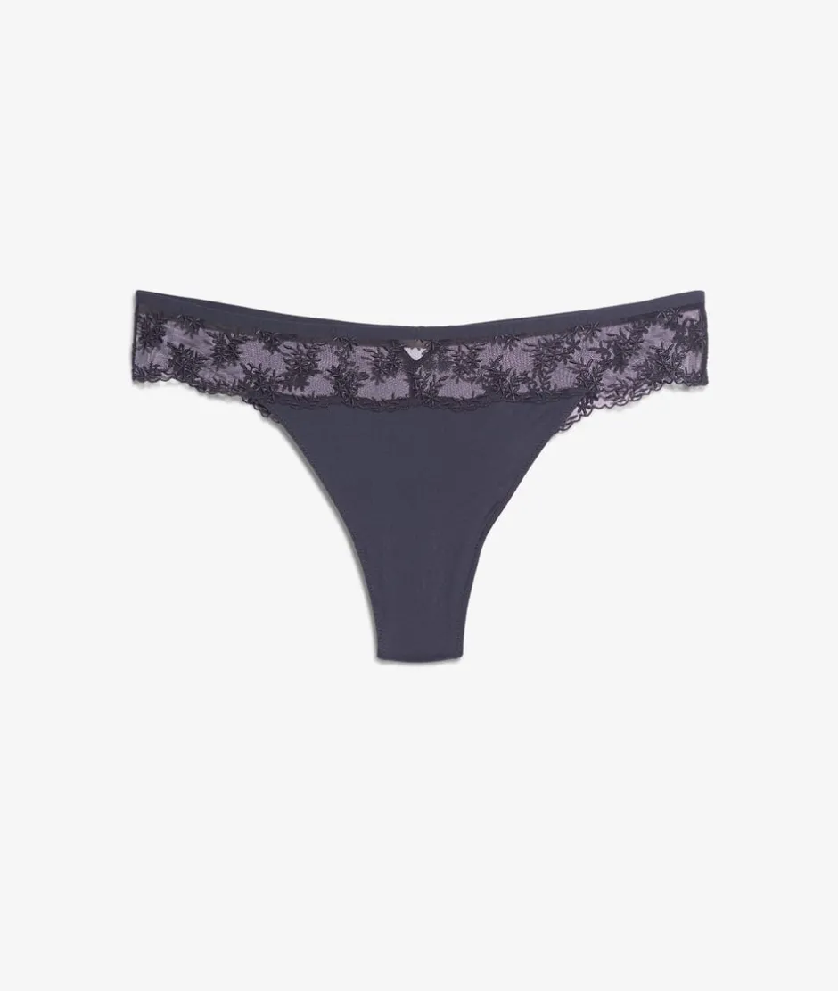 ETAM Tanga Brasileño|Tanga de tul bordado NEGRO