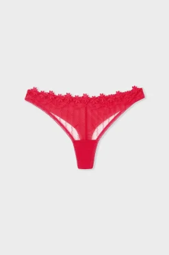 ETAM Tanga Brasileño|Tanga de tul con bordado floral FUCSIA