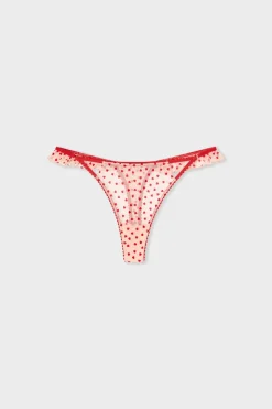 ETAM Tanga|Braguitas Party|Tanga de tul con estampado de corazones IMP FOND ROSA