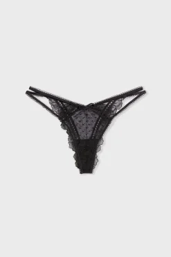 ETAM Braguitas Sexy|Braguitas Encaje|Tanga de tul y encaje NEGRO