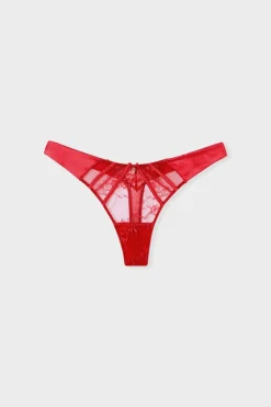 ETAM Braguitas Encaje|Tanga|Tanga de tul y satén ROJO