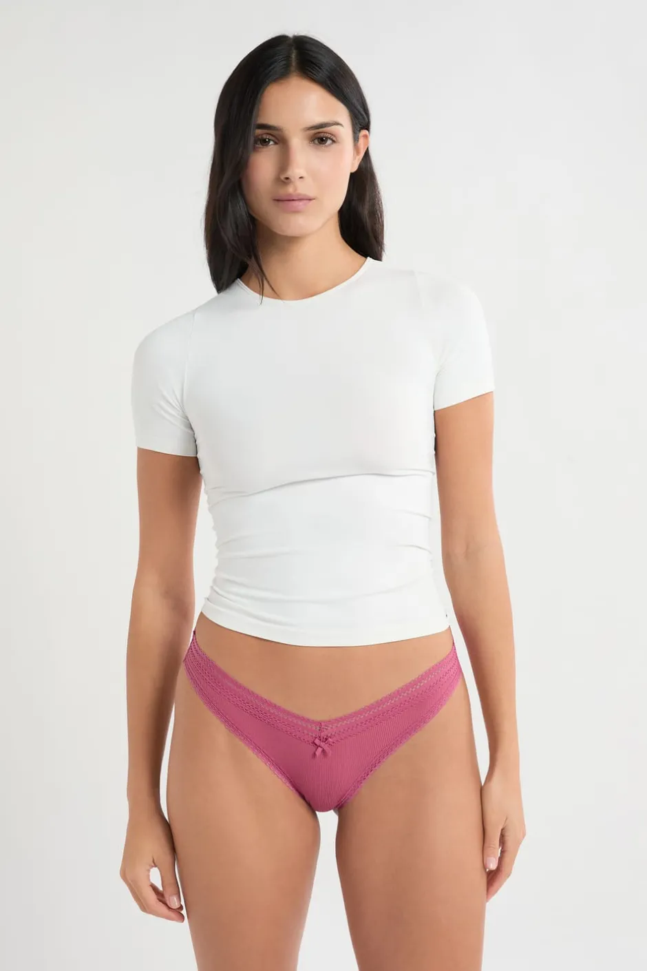 ETAM Tanga Brasileño|Braguitas Party|Tanga en forma de V de microfibra y encaje BLUSH