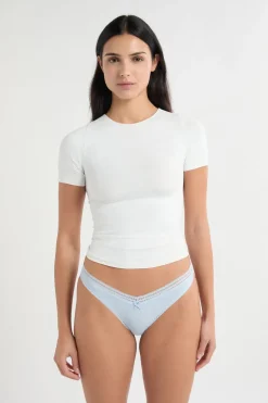 ETAM Tanga Brasileño|Braguitas Party|Tanga en forma de V de microfibra y encaje AZUL CIELO