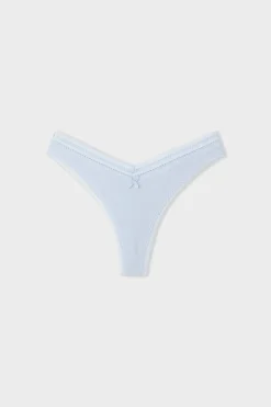 ETAM Tanga Brasileño|Braguitas Party|Tanga en forma de V de microfibra y encaje AZUL CIELO