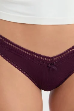 ETAM Tanga Brasileño|Braguitas Party|Tanga en forma de V de microfibra con detalles de encaje ROSA CARAMELO