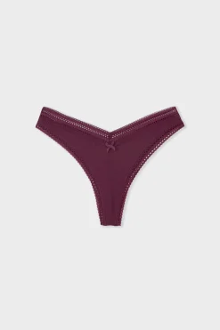 ETAM Tanga Brasileño|Braguitas Party|Tanga en forma de V de microfibra con detalles de encaje ROSA CARAMELO