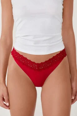 ETAM Tanga Brasileño|Braguitas Party|Tanga en V de microfibra y encaje ROJO