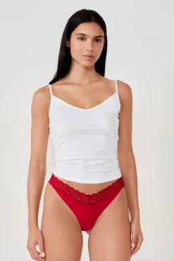 ETAM Tanga Brasileño|Braguitas Party|Tanga en V de microfibra y encaje ROJO