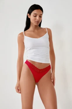 ETAM Tanga Brasileño|Braguitas Party|Tanga en V de microfibra y encaje ROJO