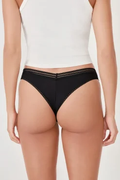 ETAM Tanga Brasileño|Braguitas Party|Tanga en V de microfibra y encaje NEGRO