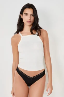 ETAM Tanga Brasileño|Braguitas Party|Tanga en V de microfibra y encaje NEGRO