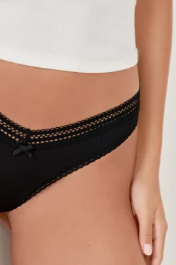 ETAM Tanga Brasileño|Braguitas Party|Tanga en V de microfibra y encaje NEGRO