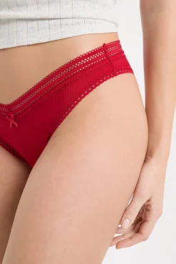 ETAM Tanga Brasileño|Braguitas Party|Tanga en V de microfibra y encaje CARDINAL