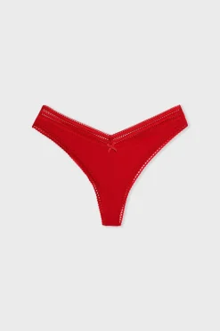 ETAM Tanga Brasileño|Braguitas Party|Tanga en V de microfibra y encaje CARDINAL