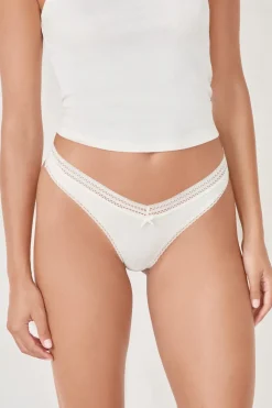 ETAM Tanga Brasileño|Braguitas Party|Tanga en V de microfibra y encaje BLANCO