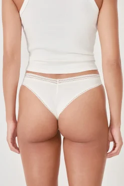 ETAM Tanga Brasileño|Braguitas Party|Tanga en V de microfibra y encaje BLANCO