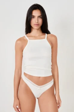 ETAM Tanga Brasileño|Braguitas Party|Tanga en V de microfibra y encaje BLANCO