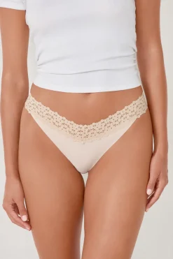 ETAM Tanga Brasileño|Braguitas Party|Tanga en V de microfibra y encaje BLANCO ROJO