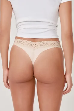 ETAM Tanga Brasileño|Braguitas Party|Tanga en V de microfibra y encaje BLANCO ROJO